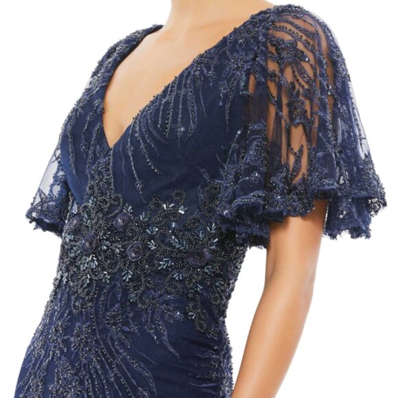 MAC DUGGAL 67493 VINTAGE FLUTTER SLEEVE MIDNIGHT NAVYGOWN sz 6 - Picture 3 of 5